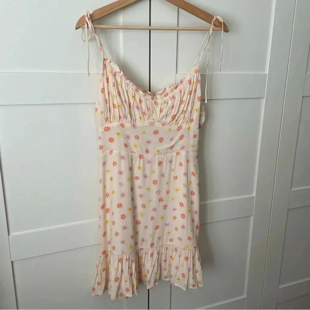 Elodie Floral Mini Dress M 90’s Milkmaid Fairy Coquette Peach Pink